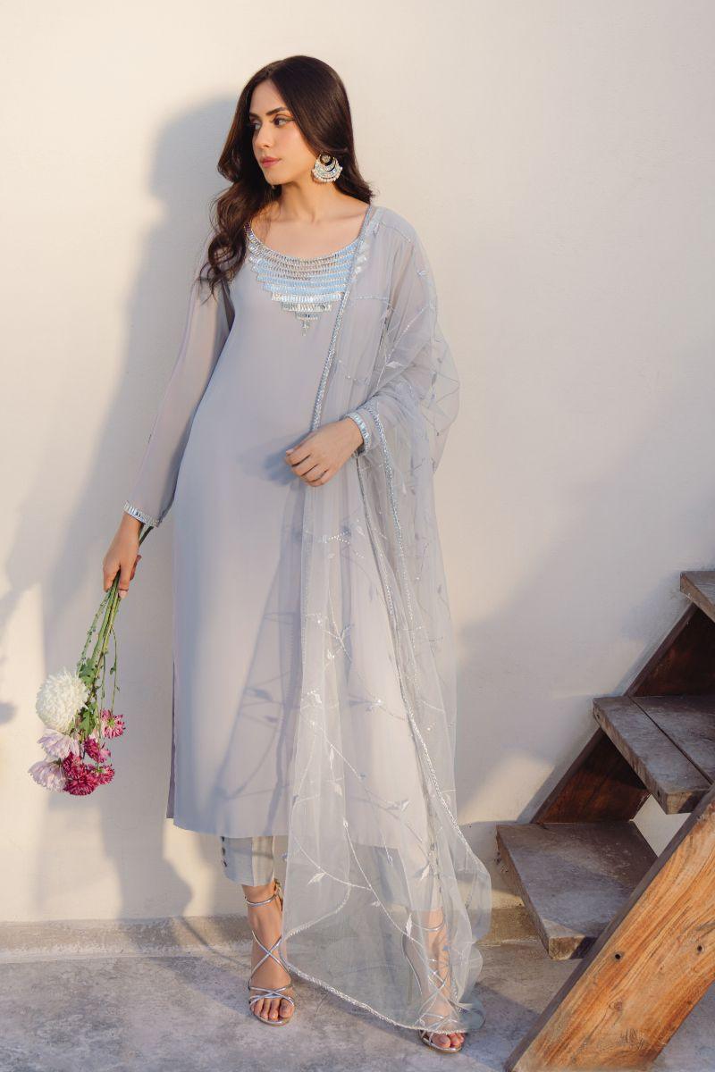 Natasha Kamal - Dawn - Stone Grey - Georgette - 3 Piece