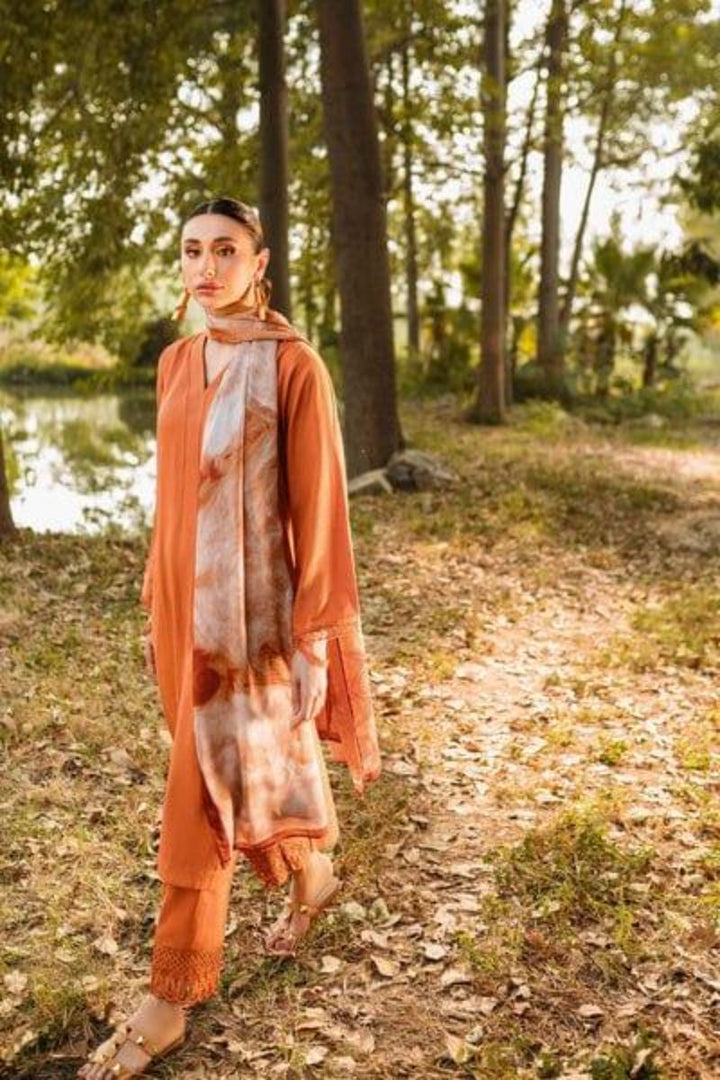 Natasha Kamal - Rust Coord Set with Silk Printed Dupatta - 3 Pieces