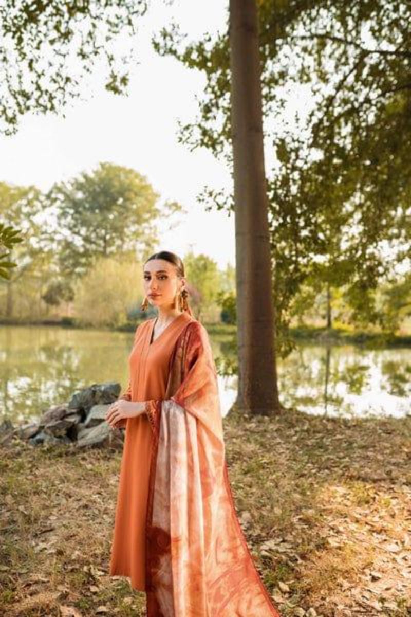 Natasha Kamal - Rust Coord Set with Silk Printed Dupatta - 3 Pieces