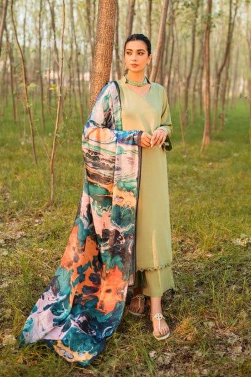 Natasha Kamal - Tea green Coord Set with Printed Dupatta - 3 Pieces