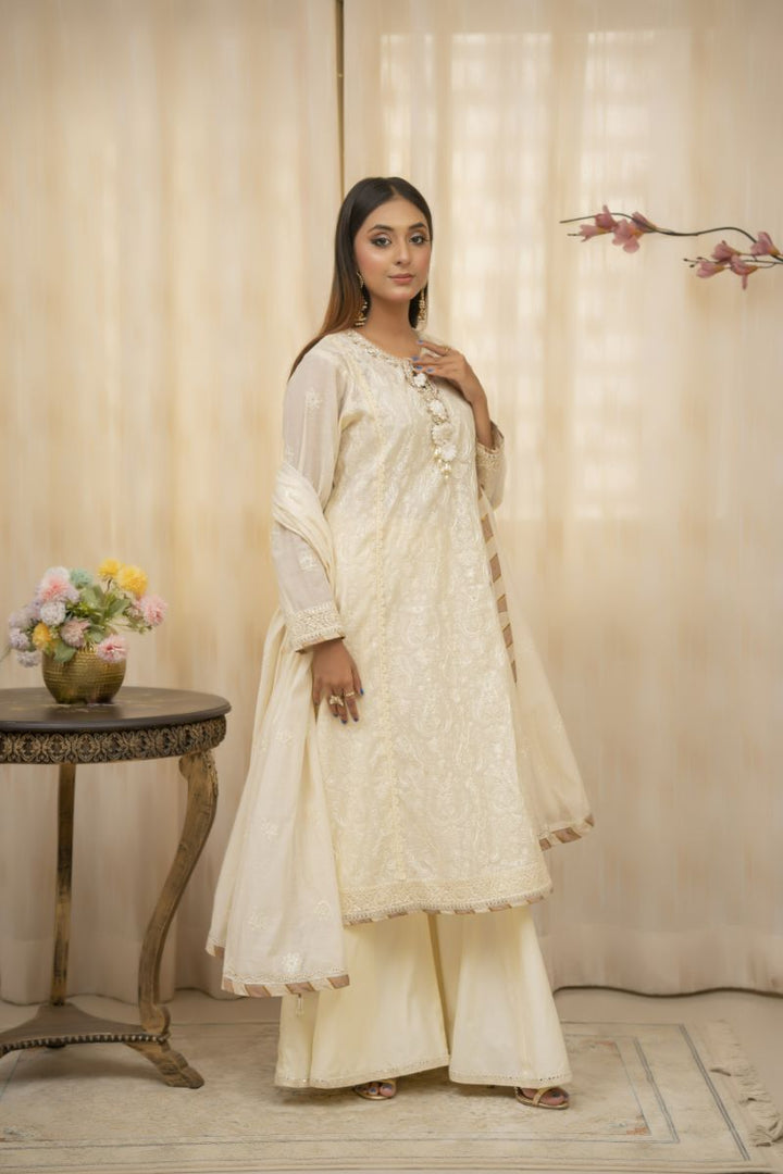 Sadia Aamir - Minara - Ivory  - Paper Cotton - 3 Piece