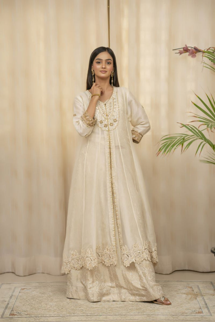 Sadia Aamir - Anabia - Ivory and beige - Silk Organza - 4 Piece