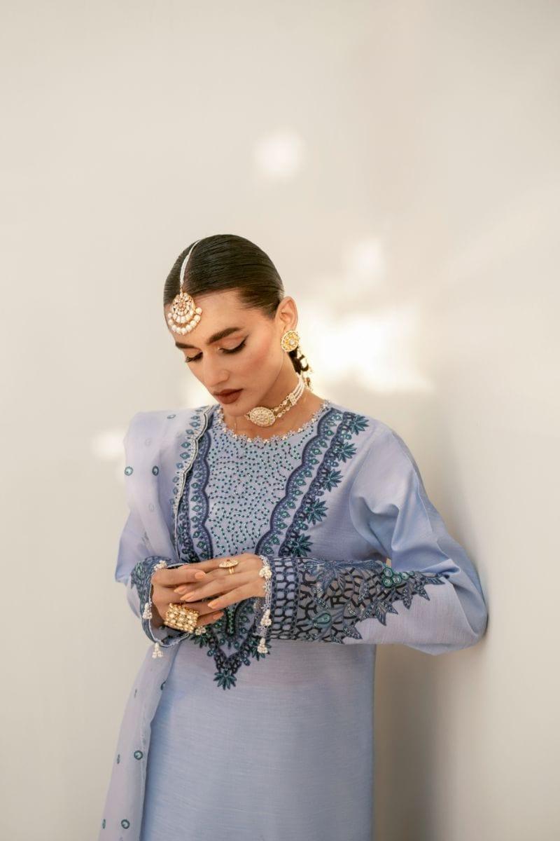 Fozia Khalid - Heather Blue - Embroidered - 3 Piece - Studio by TCS