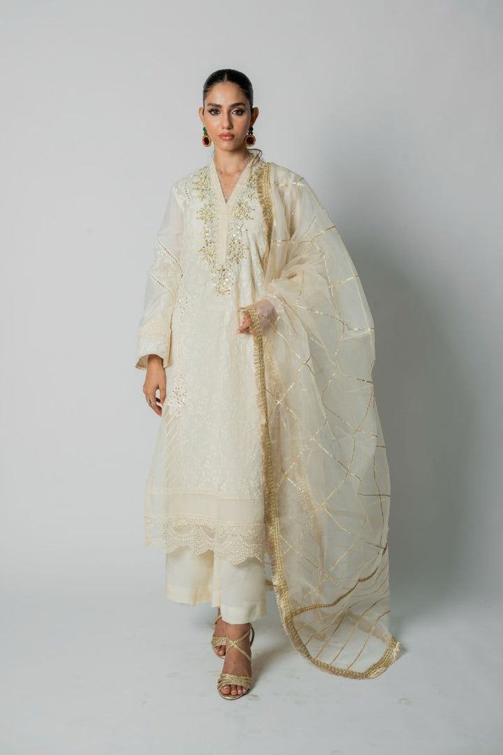 Insia Sohail - Chandni raat - Off white - Kora cotton