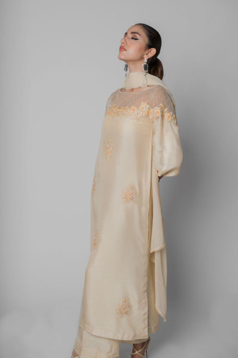 Insia Sohail - Daisy Dawn - Beige - Korean Silk