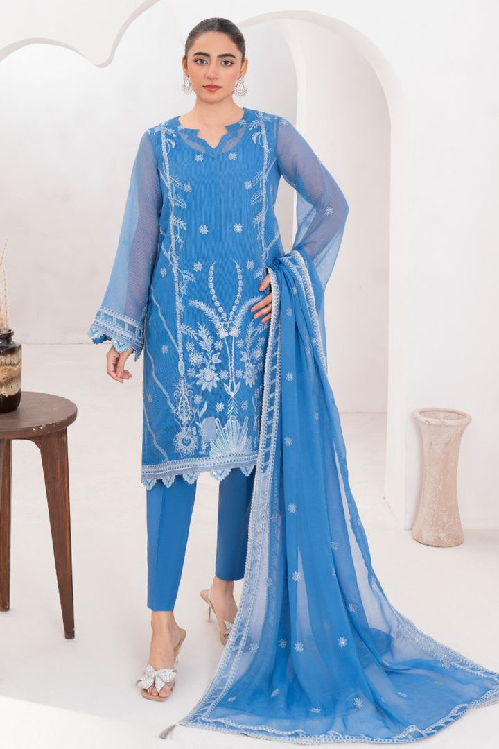 Fozia Khalid - NEELUM - Organza & Raw Silk - Teal Blue - 4 Piece