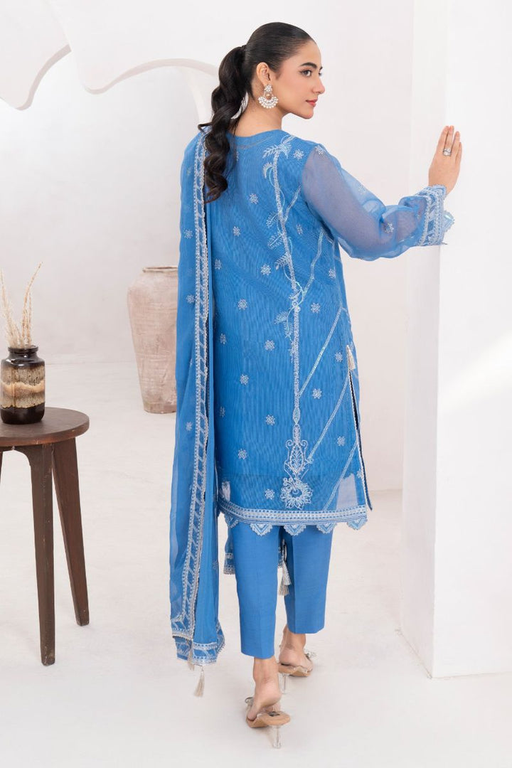 Fozia Khalid - NEELUM - Organza & Raw Silk - Teal Blue - 4 Piece