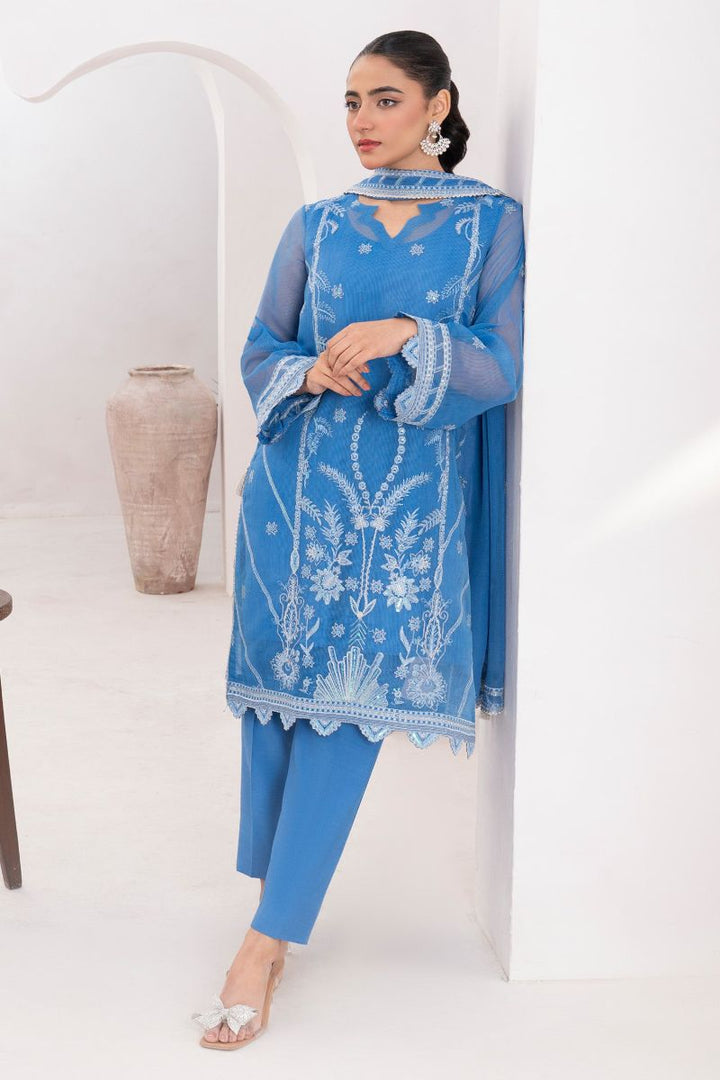 Fozia Khalid - NEELUM - Organza & Raw Silk - Teal Blue - 4 Piece