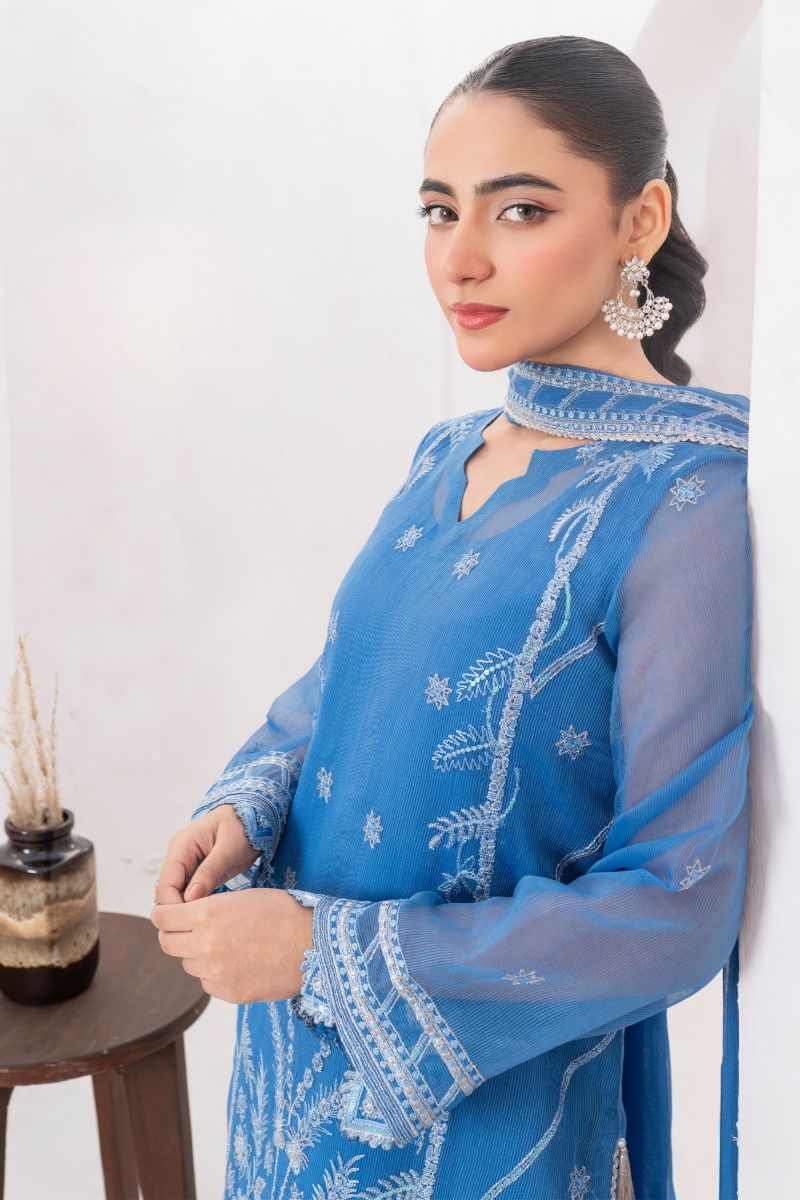 Fozia Khalid - NEELUM - Organza & Raw Silk - Teal Blue - 4 Piece