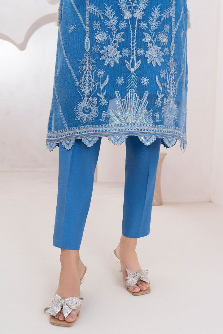 Fozia Khalid - NEELUM - Organza & Raw Silk - Teal Blue - 4 Piece