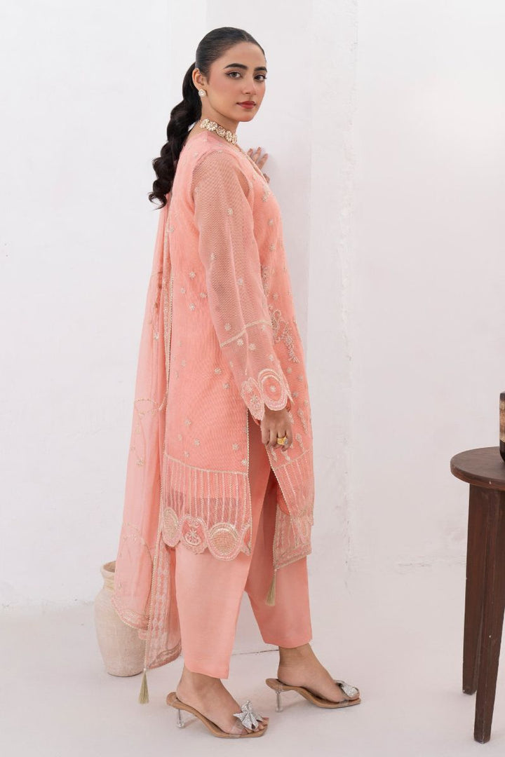 Fozia Khalid - RAYA - Organza & Raw Silk - Peach - 4 Piece