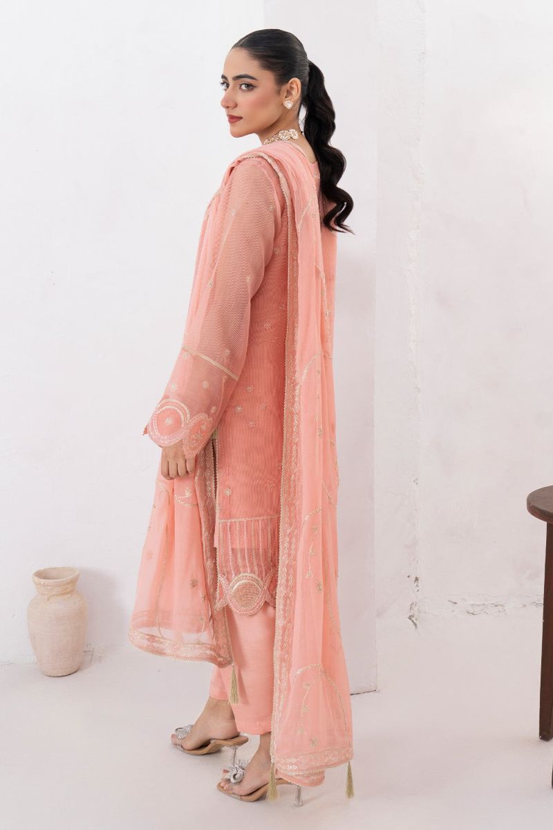 Fozia Khalid - RAYA - Organza & Raw Silk - Peach - 4 Piece