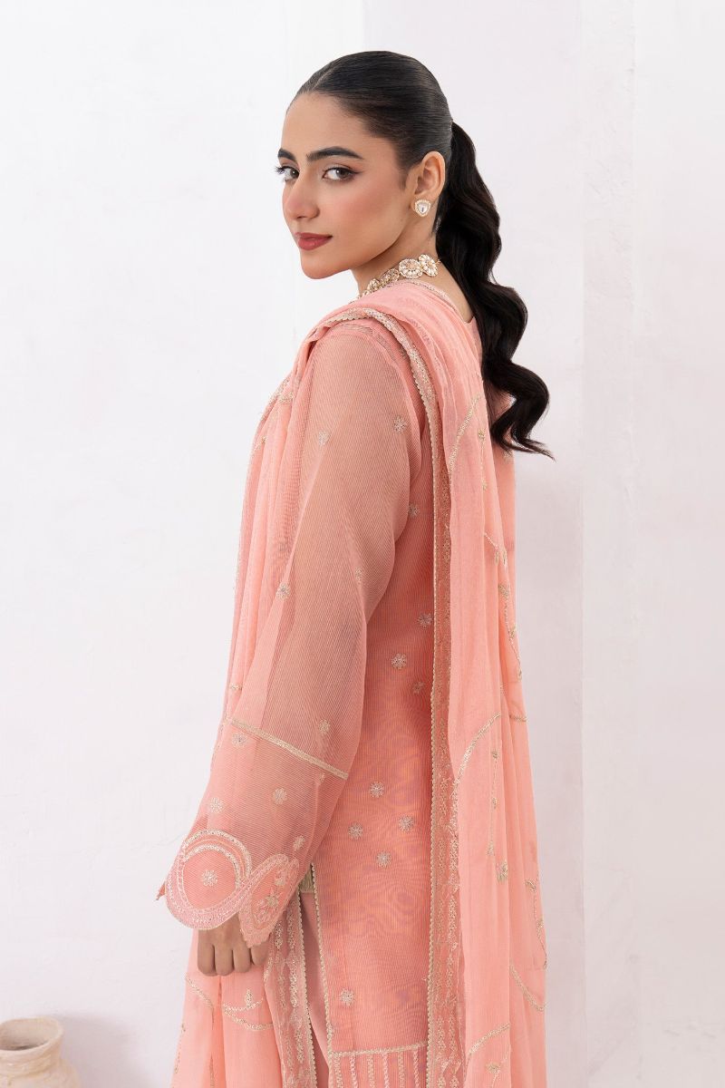 Fozia Khalid - RAYA - Organza & Raw Silk - Peach - 4 Piece