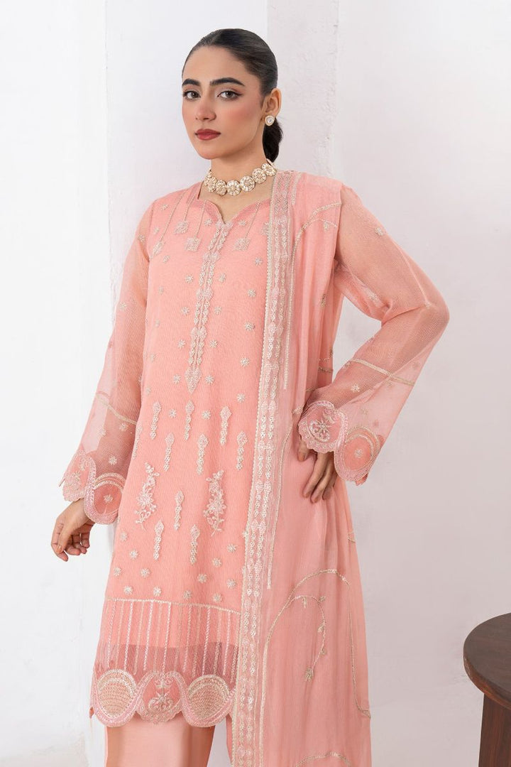 Fozia Khalid - RAYA - Organza & Raw Silk - Peach - 4 Piece