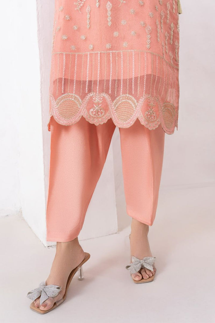 Fozia Khalid - RAYA - Organza & Raw Silk - Peach - 4 Piece