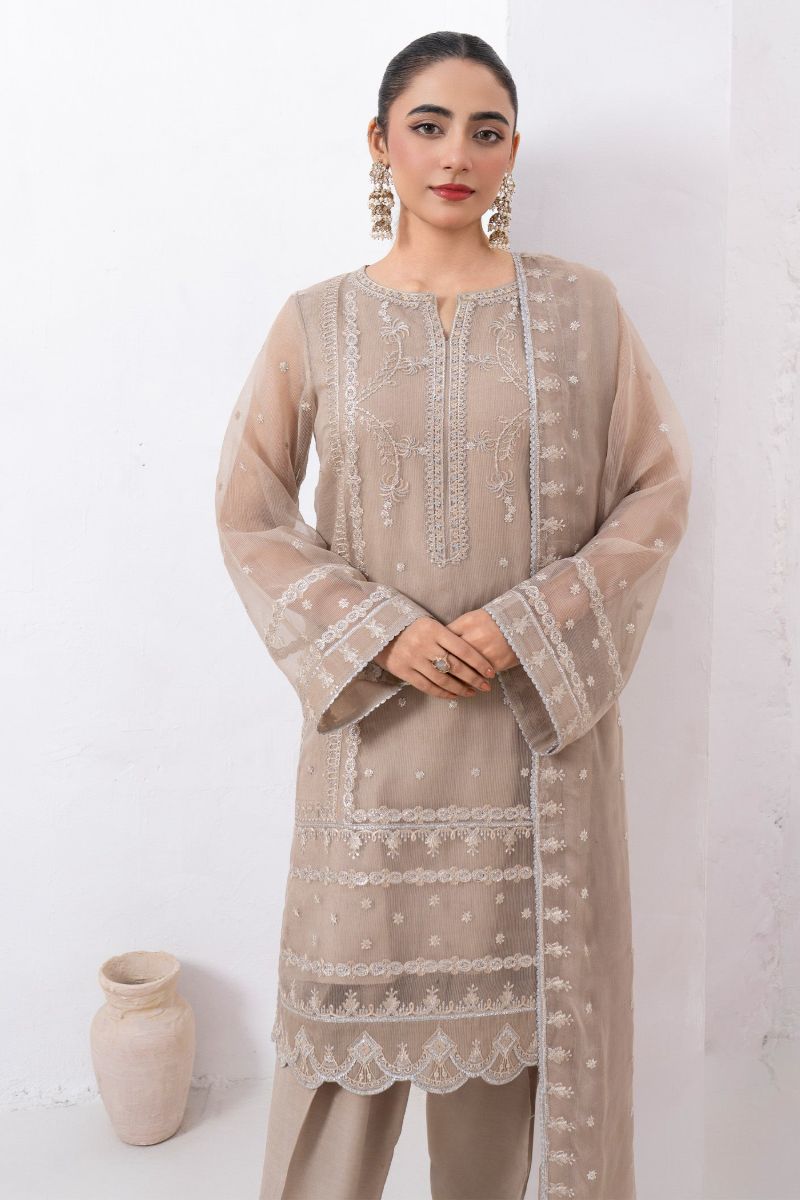 Fozia Khalid - NORANI - Organza & Raw Silk - Beige - 4 Piece