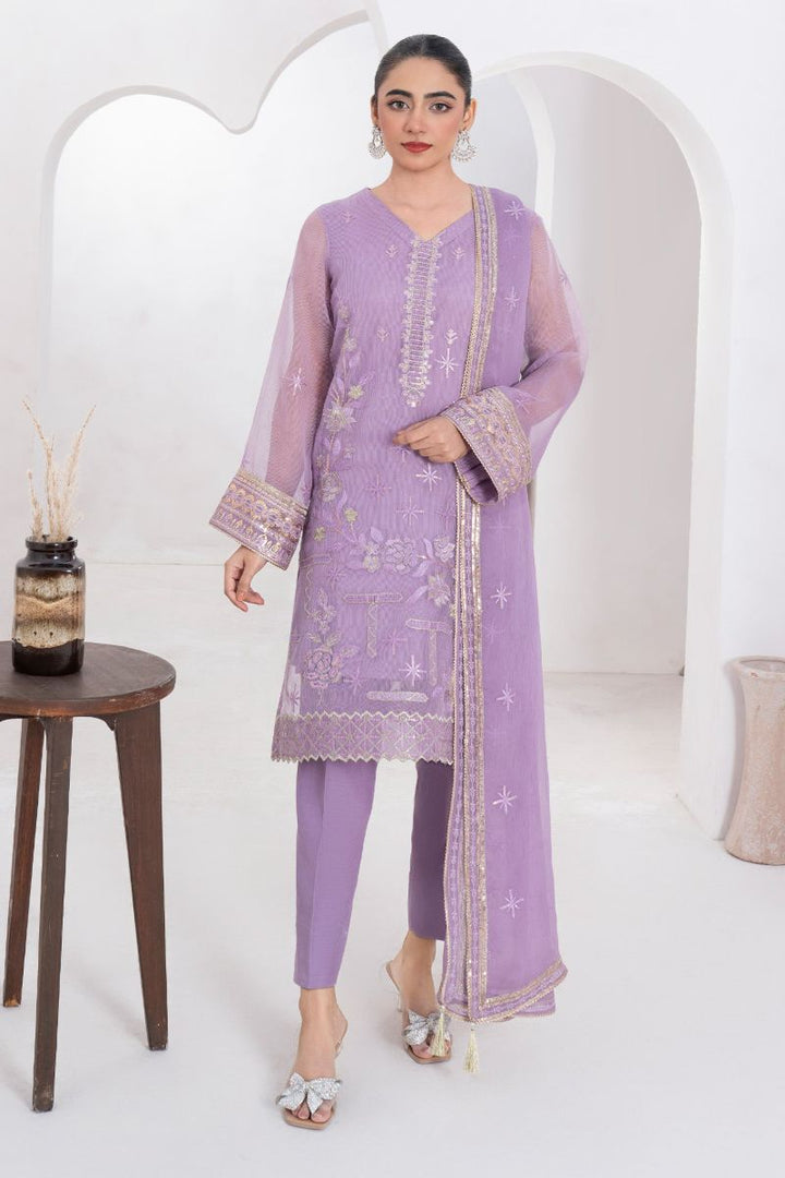 Fozia Khalid - BARQ - Organza & Raw Silk - Lavendar - 4 Piece