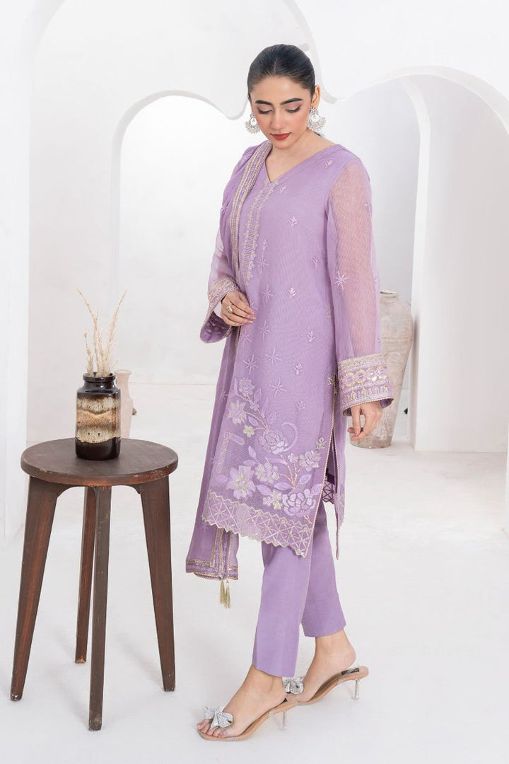 Fozia Khalid - BARQ - Organza & Raw Silk - Lavendar - 4 Piece