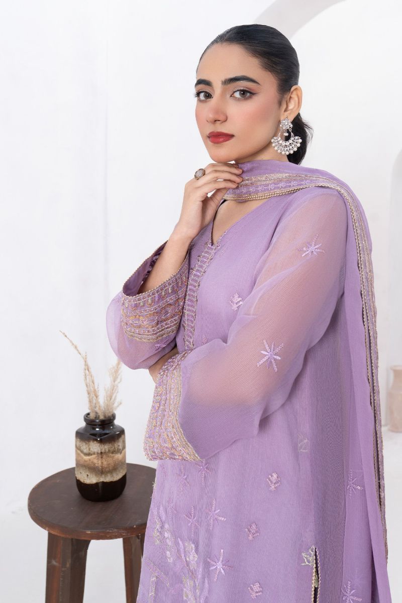 Fozia Khalid - BARQ - Organza & Raw Silk - Lavendar - 4 Piece