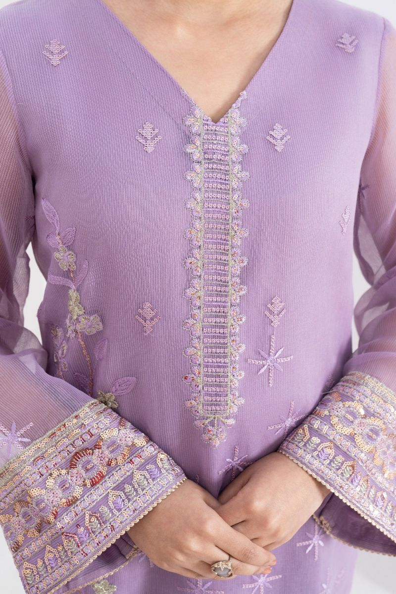 Fozia Khalid - BARQ - Organza & Raw Silk - Lavendar - 4 Piece