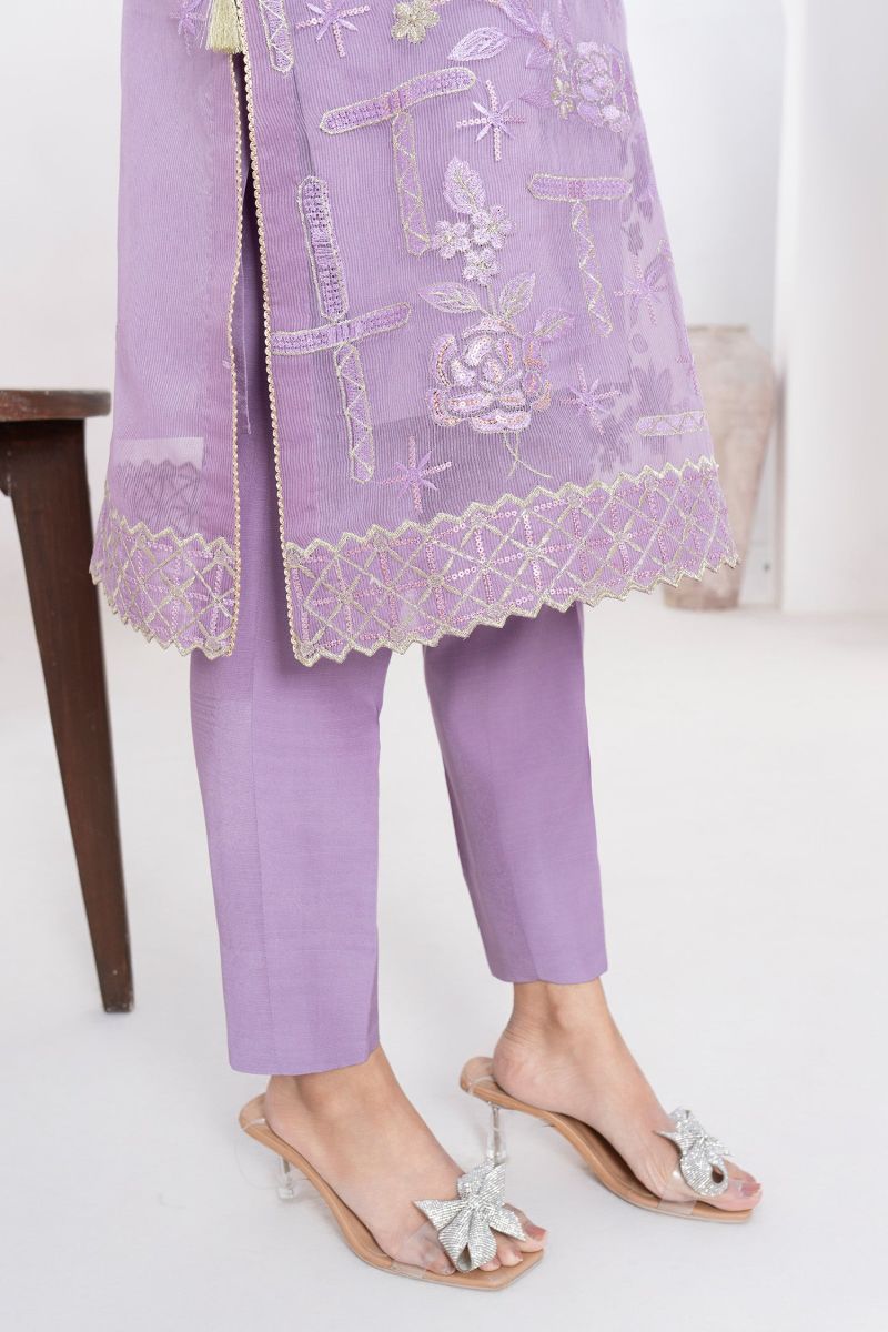 Fozia Khalid - BARQ - Organza & Raw Silk - Lavendar - 4 Piece