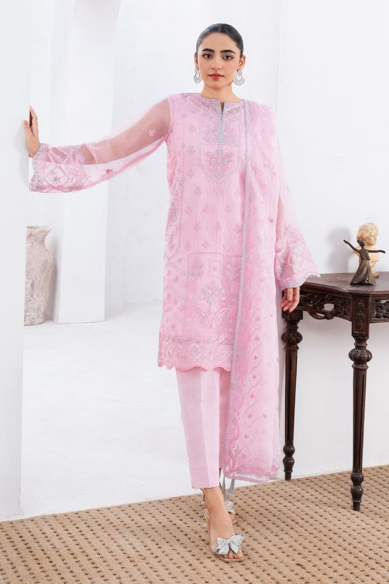 Fozia Khalid - GULAB - Organza & Raw Silk - Pink - 4 Piece