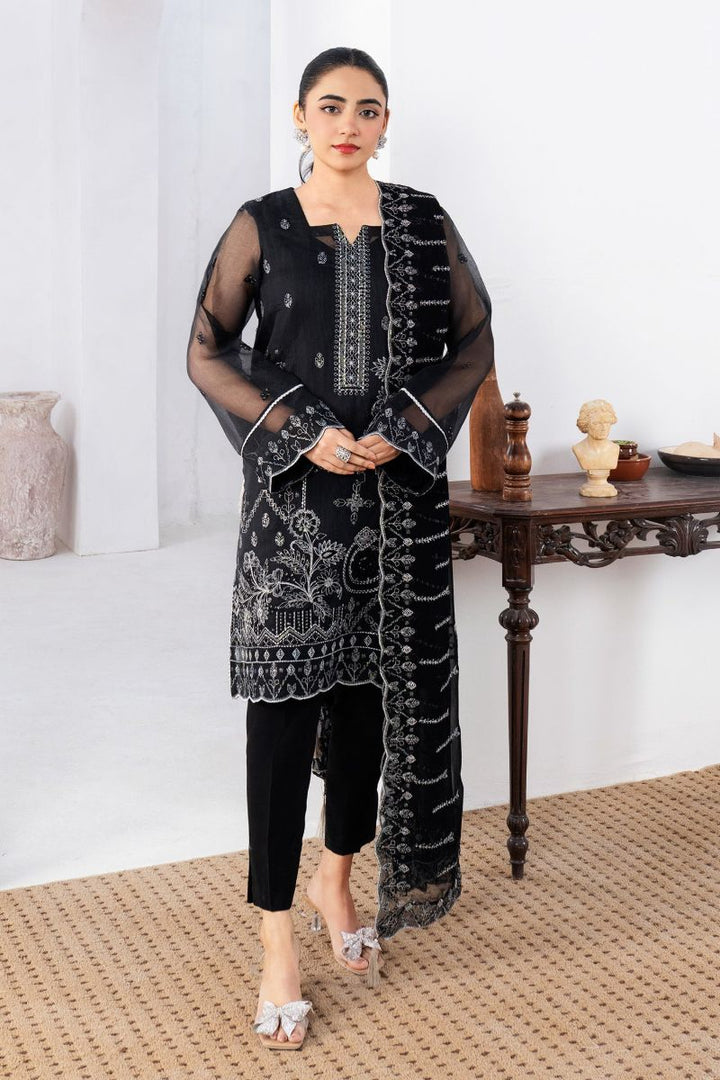 Fozia Khalid - LAIL - Organza & Raw Silk - Black - 4 Piece