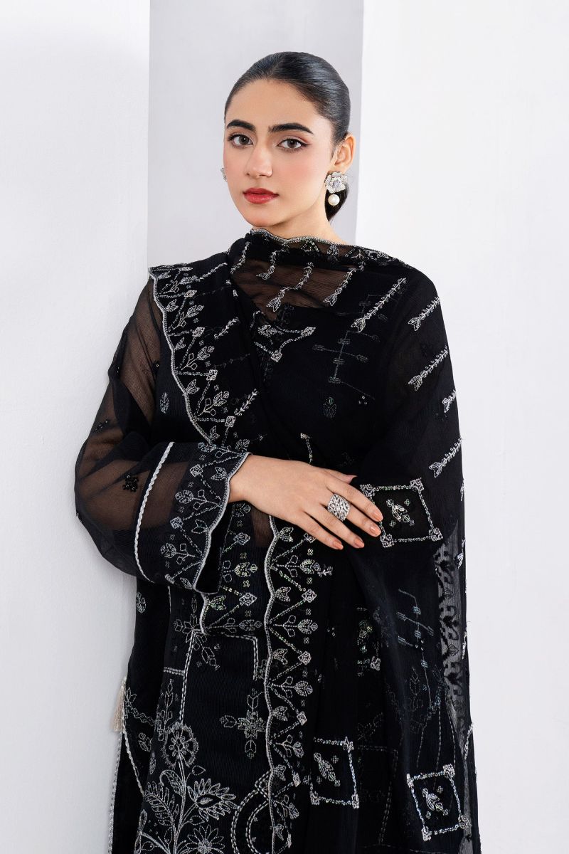 Fozia Khalid - LAIL - Organza & Raw Silk - Black - 4 Piece