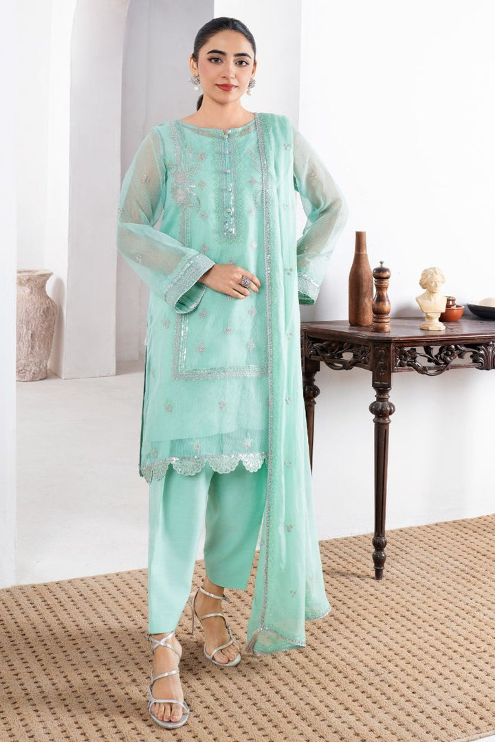 Fozia Khalid - ZEHRI - Organza & Raw Silk - Mint Green - 4 Piece