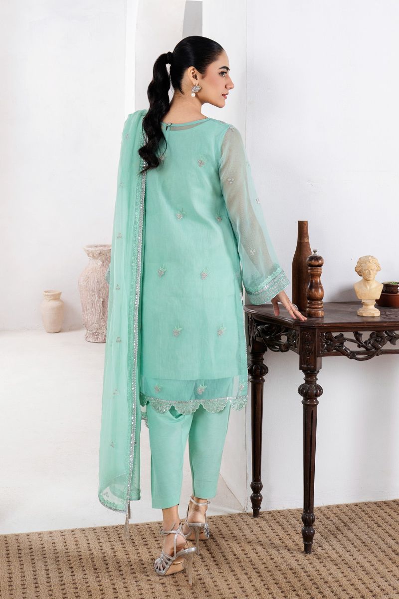 Fozia Khalid - ZEHRI - Organza & Raw Silk - Mint Green - 4 Piece