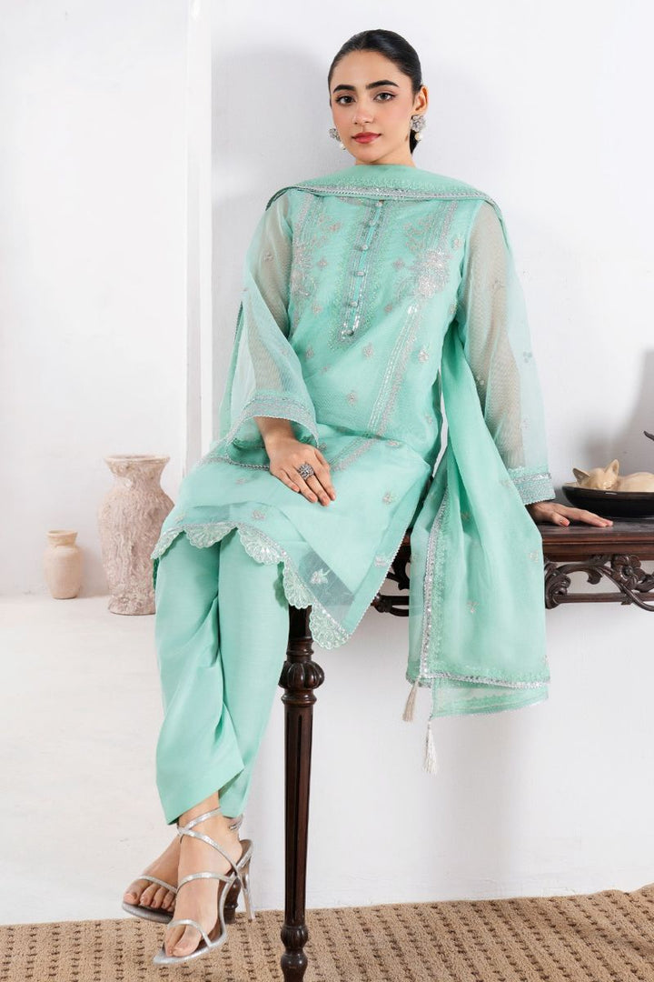 Fozia Khalid - ZEHRI - Organza & Raw Silk - Mint Green - 4 Piece