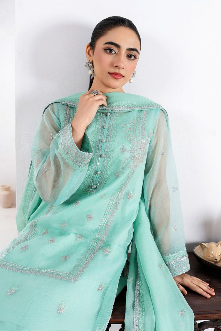 Fozia Khalid - ZEHRI - Organza & Raw Silk - Mint Green - 4 Piece