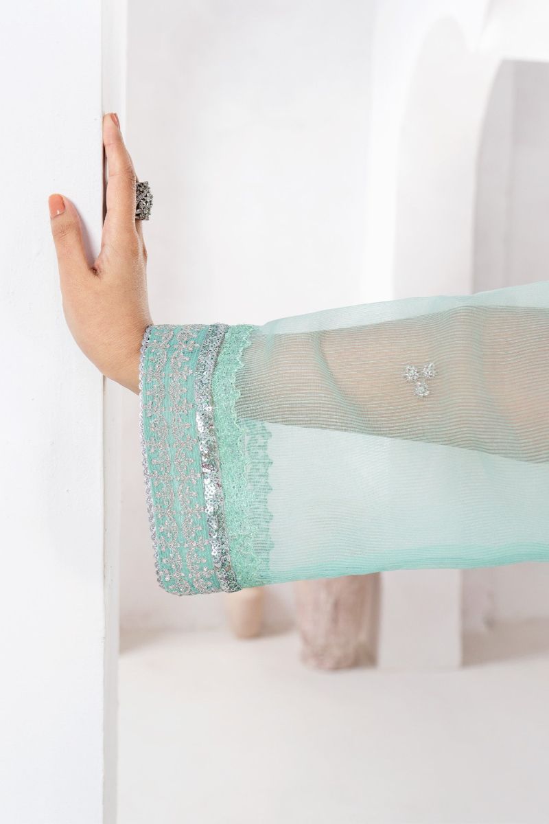 Fozia Khalid - ZEHRI - Organza & Raw Silk - Mint Green - 4 Piece