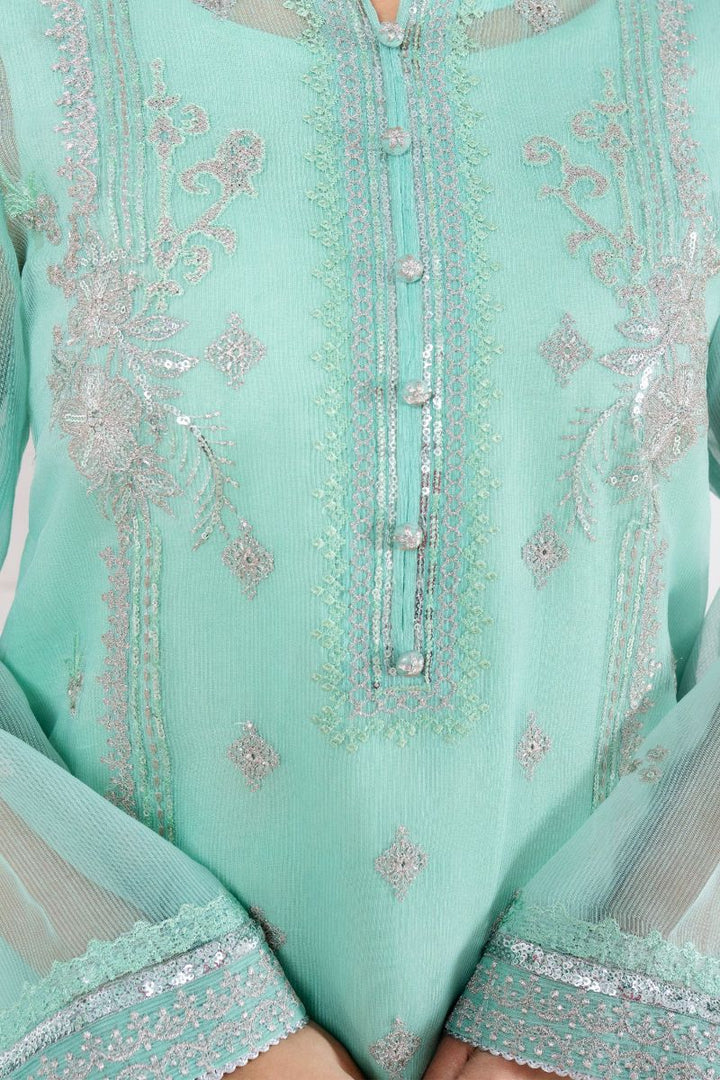 Fozia Khalid - ZEHRI - Organza & Raw Silk - Mint Green - 4 Piece