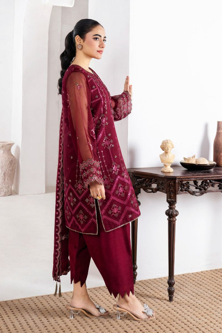 Fozia Khalid - RUBY - Organza & Raw Silk - Maroon - 4 Piece