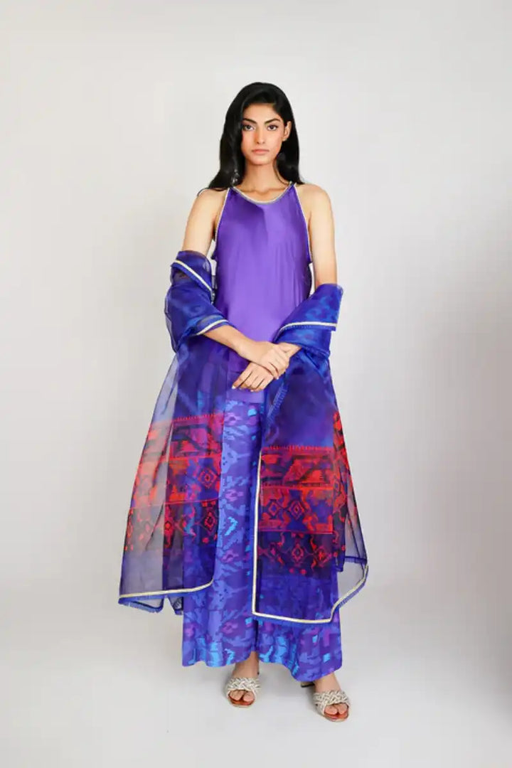 Gulabo - BLUE MOON - 100% PURE RAW SILK - BLENDED SILK - ORGANZA - Purple Navy - 3 Piece