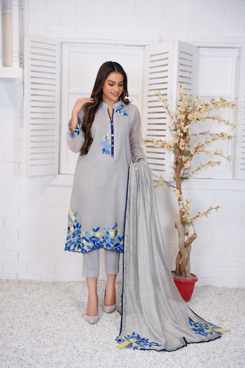 Anayra Amal - Surmayi - Silver Grey - Textured Organza - 3 Piece