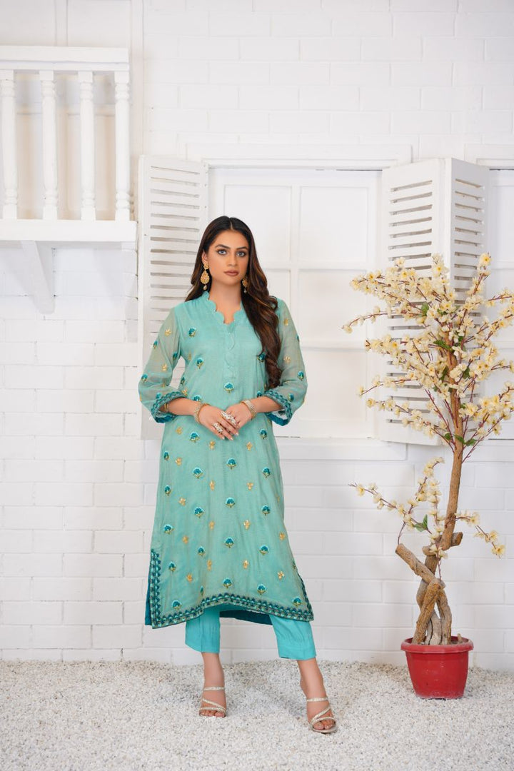 Anayra Amal - Khwab - Soft Turqouise - Zari Net - 3 Piece