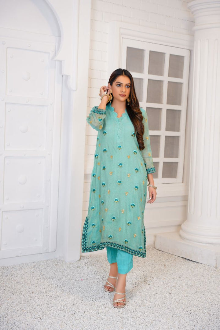 Anayra Amal - Khwab - Soft Turqouise - Zari Net - 3 Piece