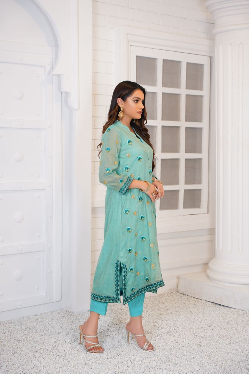 Anayra Amal - Khwab - Soft Turqouise - Zari Net - 3 Piece