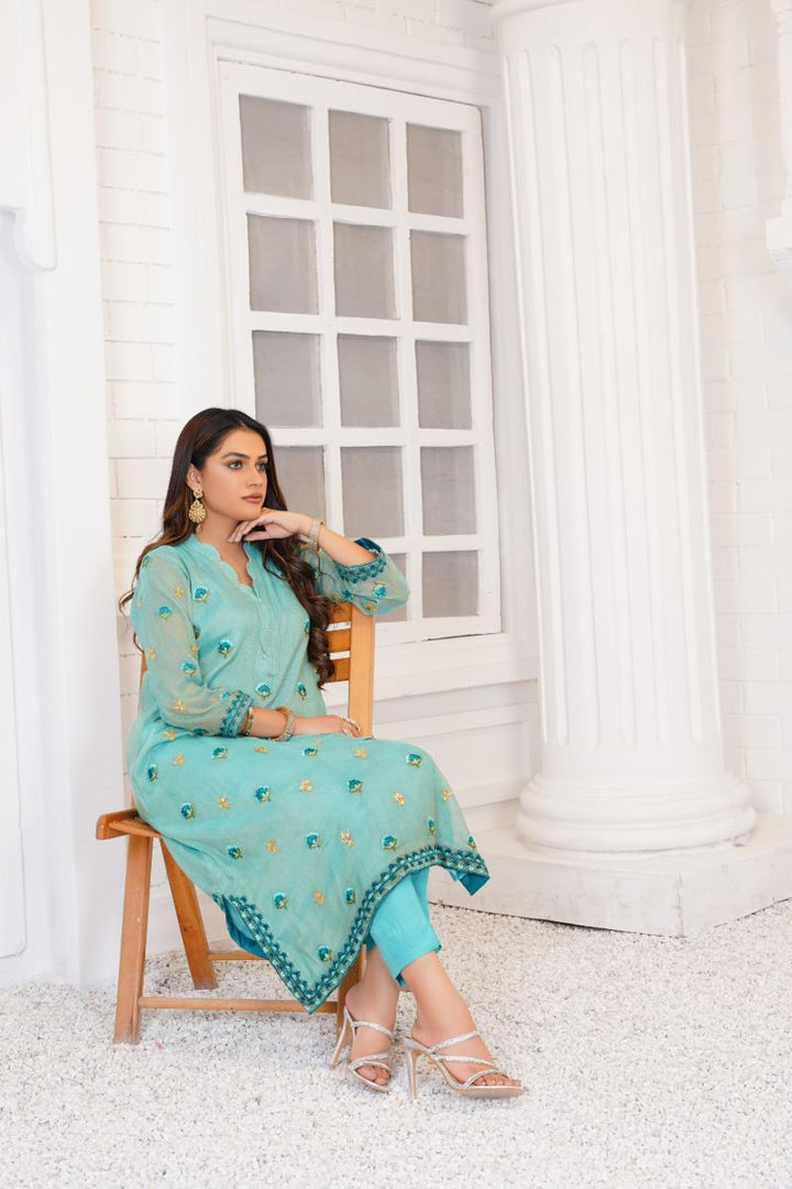 Anayra Amal - Khwab - Soft Turqouise - Zari Net - 3 Piece