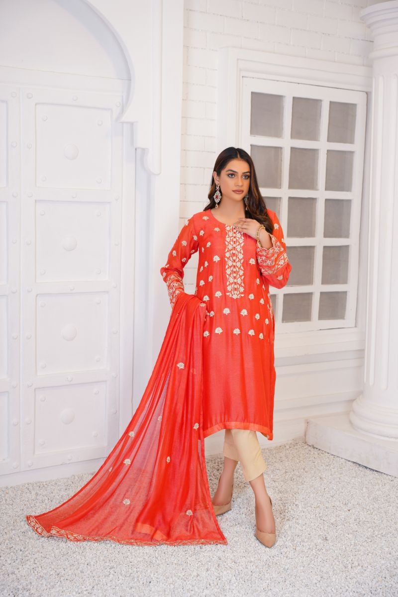 Anayra Amal - Gulshan - Coral - Khadi Net - 3 Piece