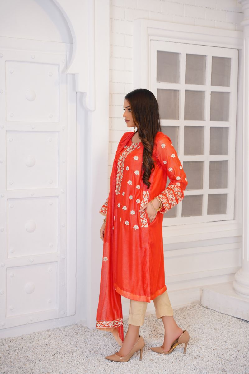 Anayra Amal - Gulshan - Coral - Khadi Net - 3 Piece