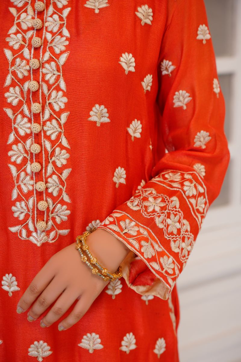 Anayra Amal - Gulshan - Coral - Khadi Net - 3 Piece