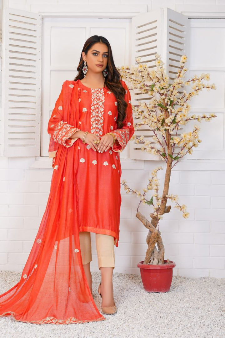 Anayra Amal - Gulshan - Coral - Khadi Net - 3 Piece