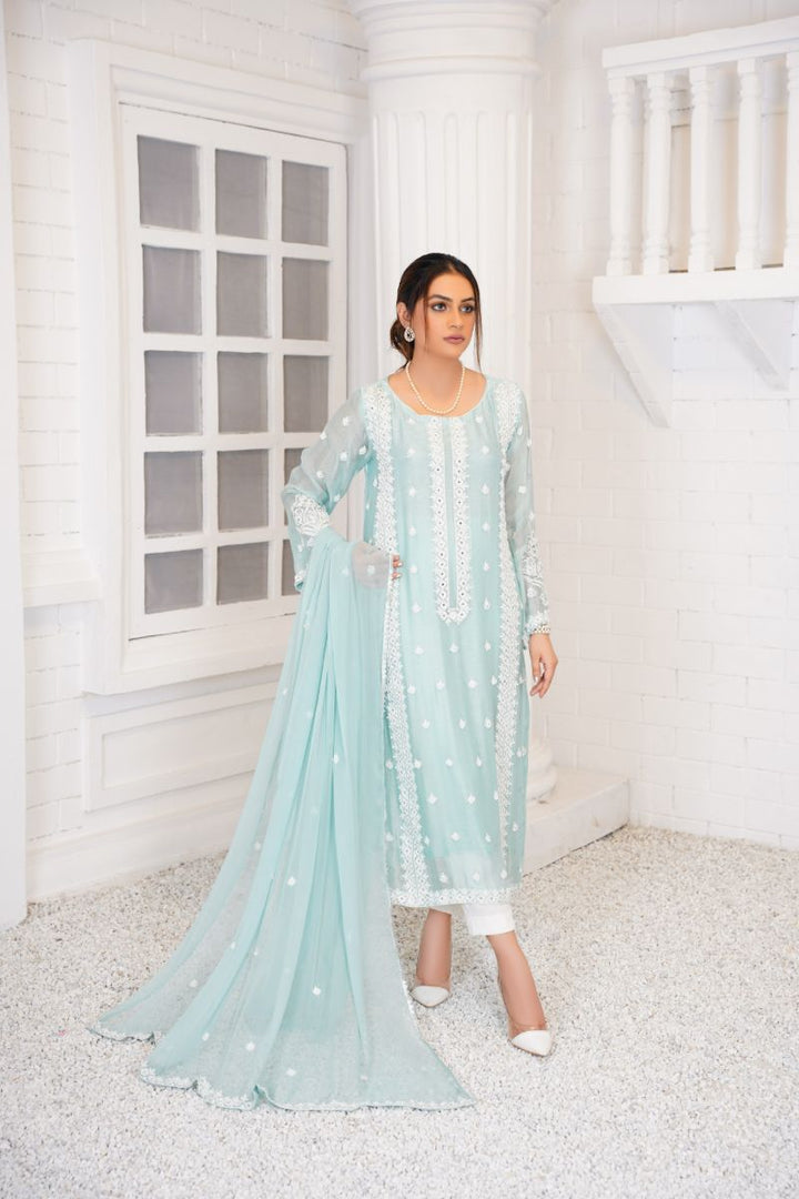 Anayra Amal - Zeenat - Sage Green - Khadi Net - 3 Piece