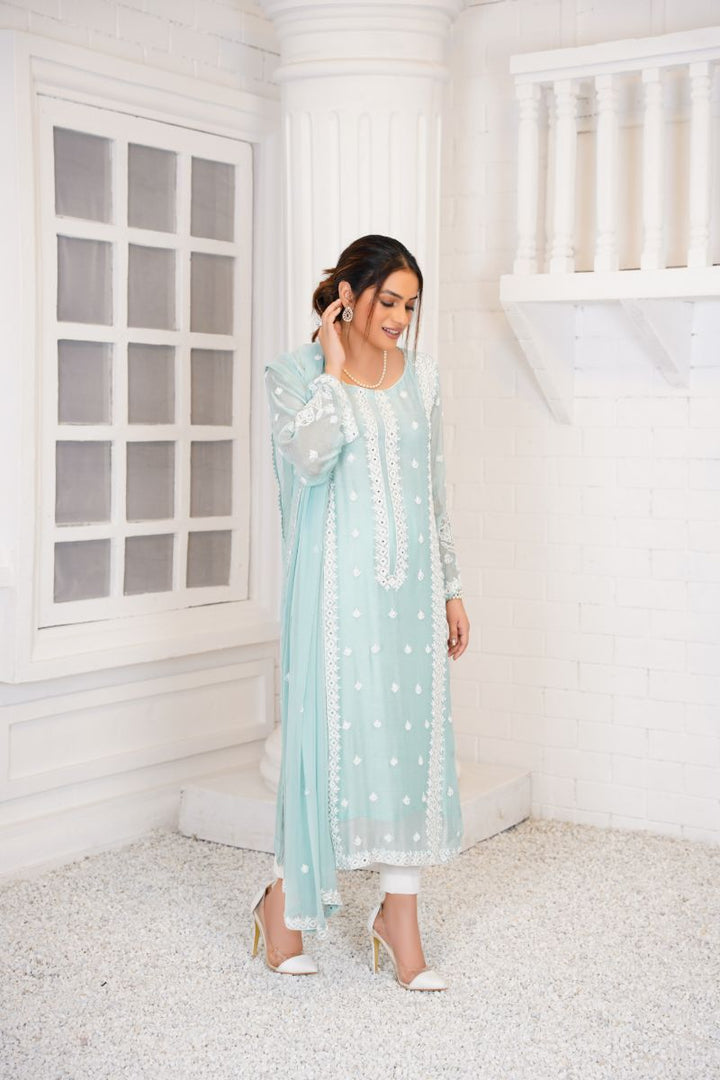 Anayra Amal - Zeenat - Sage Green - Khadi Net - 3 Piece