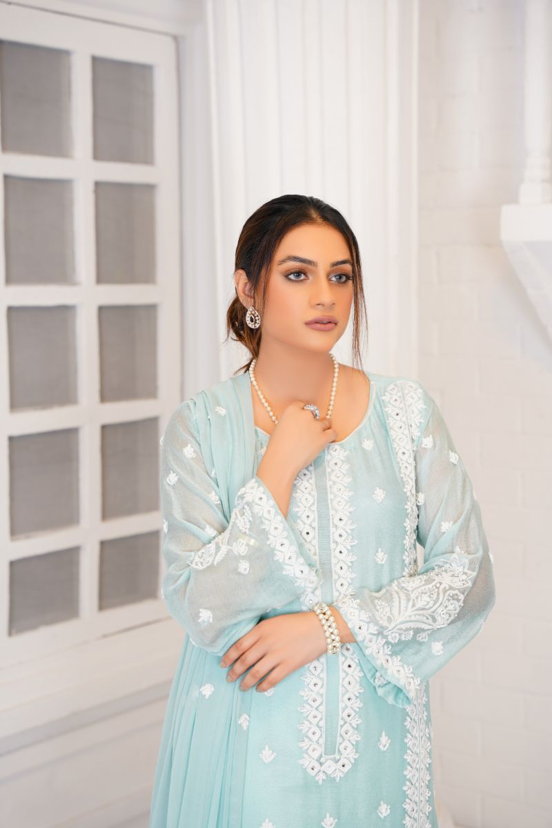 Anayra Amal - Zeenat - Sage Green - Khadi Net - 3 Piece