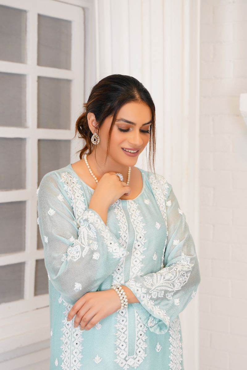 Anayra Amal - Zeenat - Sage Green - Khadi Net - 3 Piece