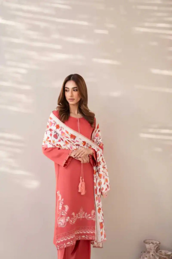 Natasha Kamal - Rise - coral - Woolen - 3 Piece